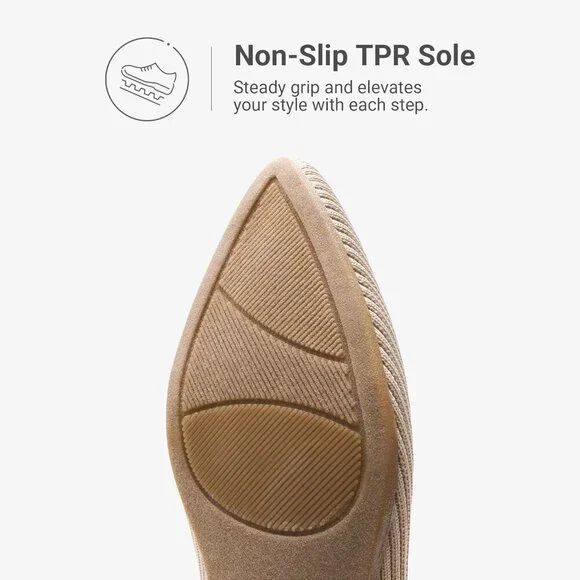 Women's Nude Knit Ballet Pointed Toe Comfortable Dressy Mary Jane Flats Shoes - Picture 7 of 8